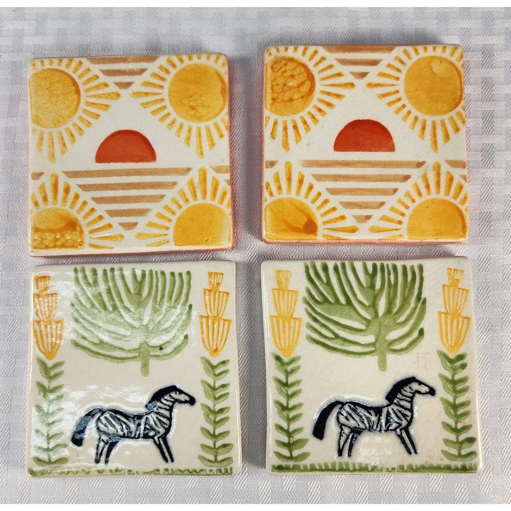 Zebra & Sunrise Coaster Trivet Set Decor 4x4
